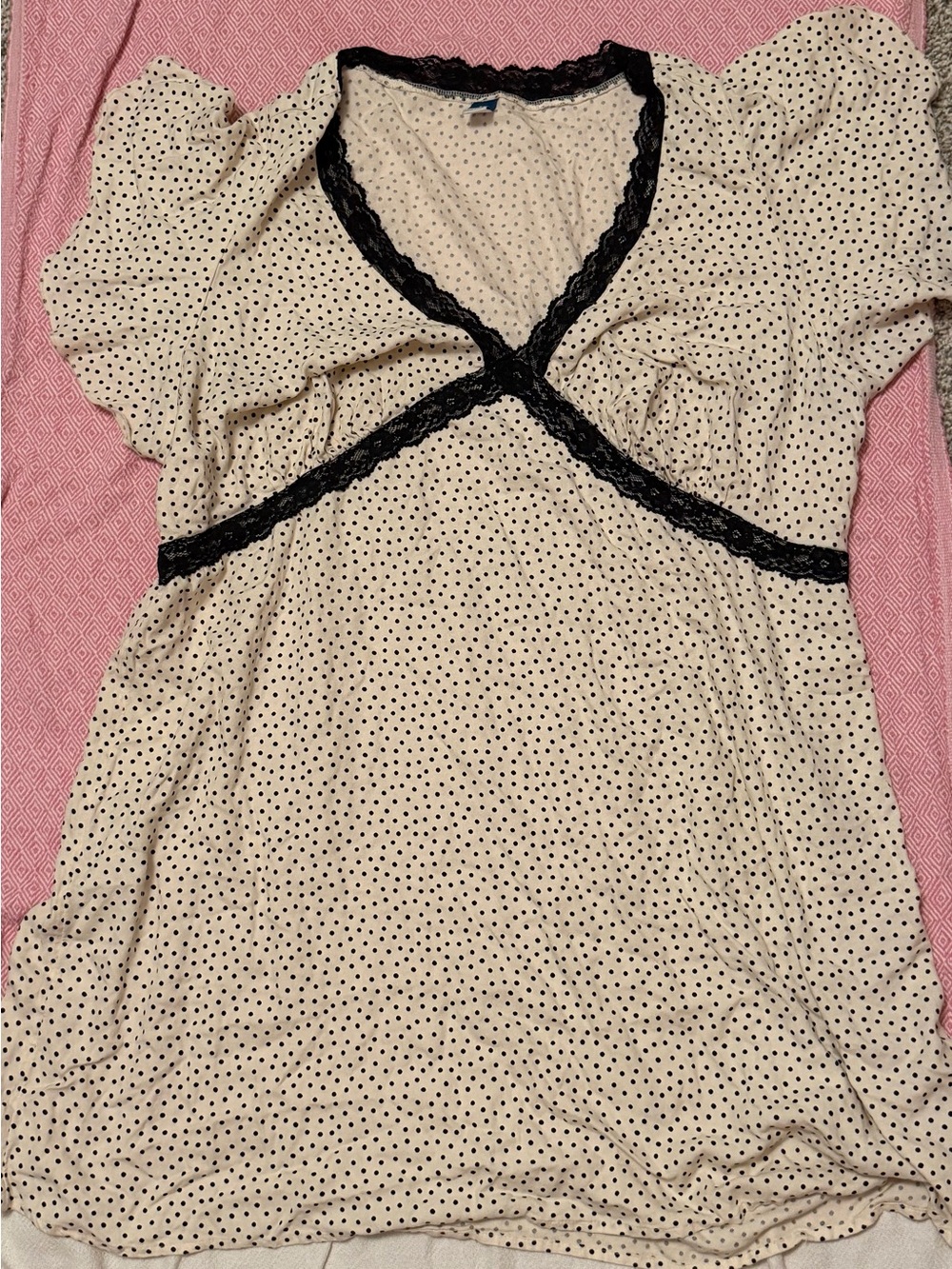 Cream and Black Lace Polka Dog Mini Dress